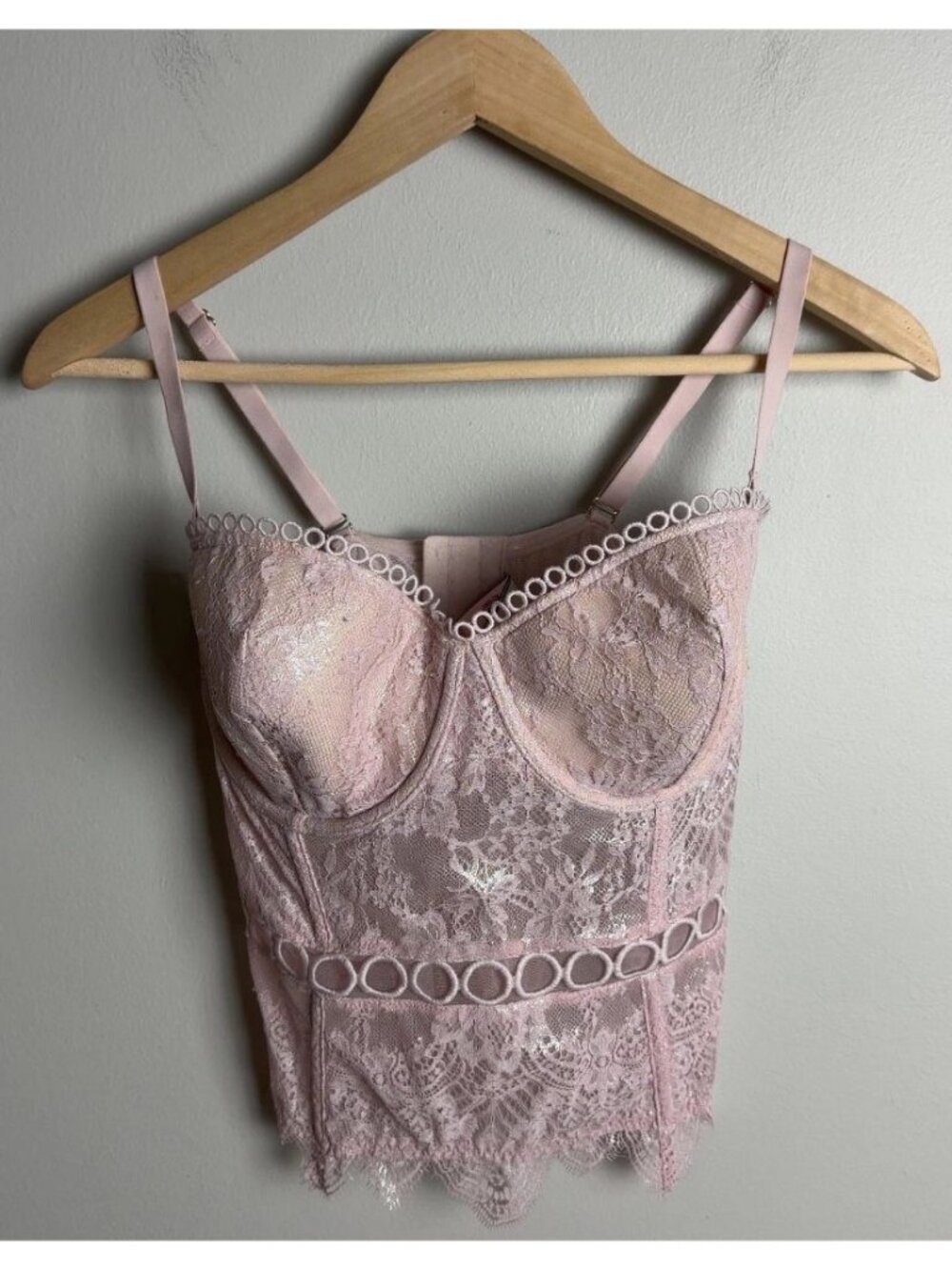 Victoria's Secret Pink Lace Corset Bustier Top 36D Floral Mesh Sexy Bedroom Wm’s
